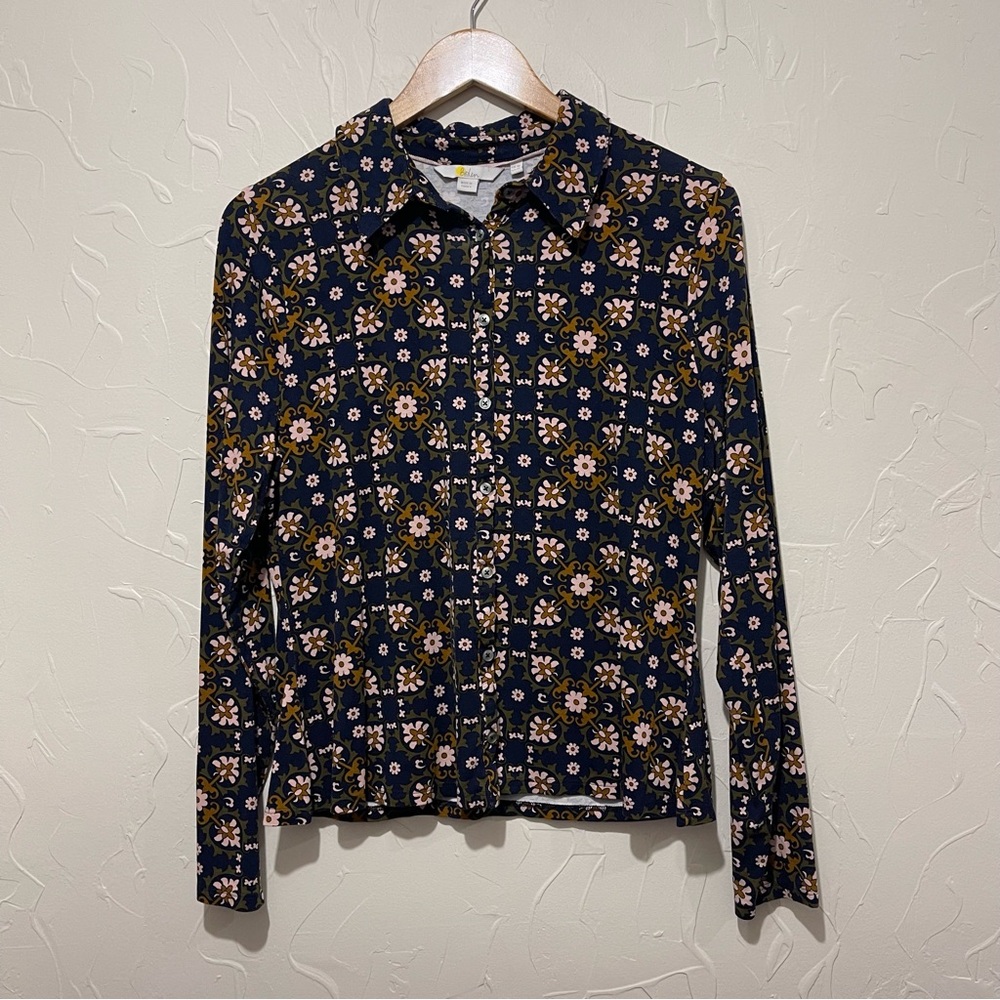 Boden Floral Button Down Shirt - Navy and Yellow